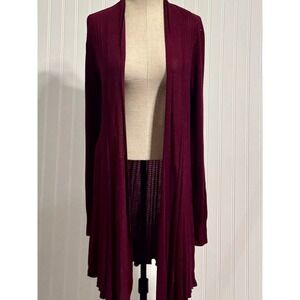 Dreamers by Debut Burgundy Ribbed Open Front Cardigan Cotton Rayon Large Cozy